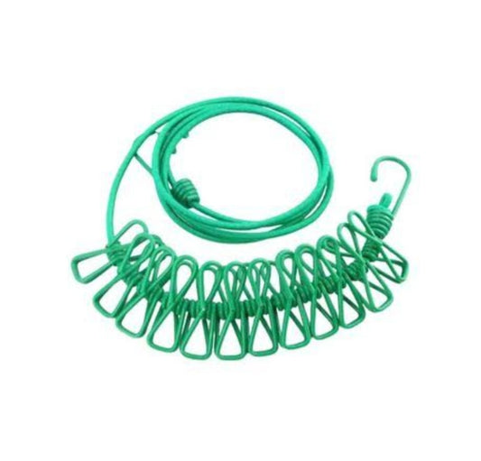 Portable Drying Rope with 12 Clips and 2 Hooks