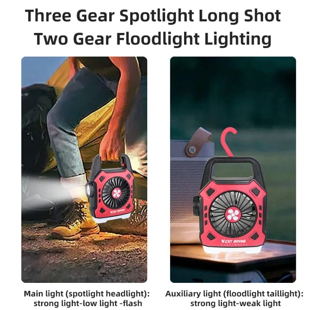 Rechargeable Hangable Fan With LED Light & Power Bank, Best For Camping