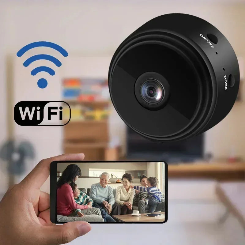 Mini wireless surveillance camera, WiFi, security & remote monitoring.