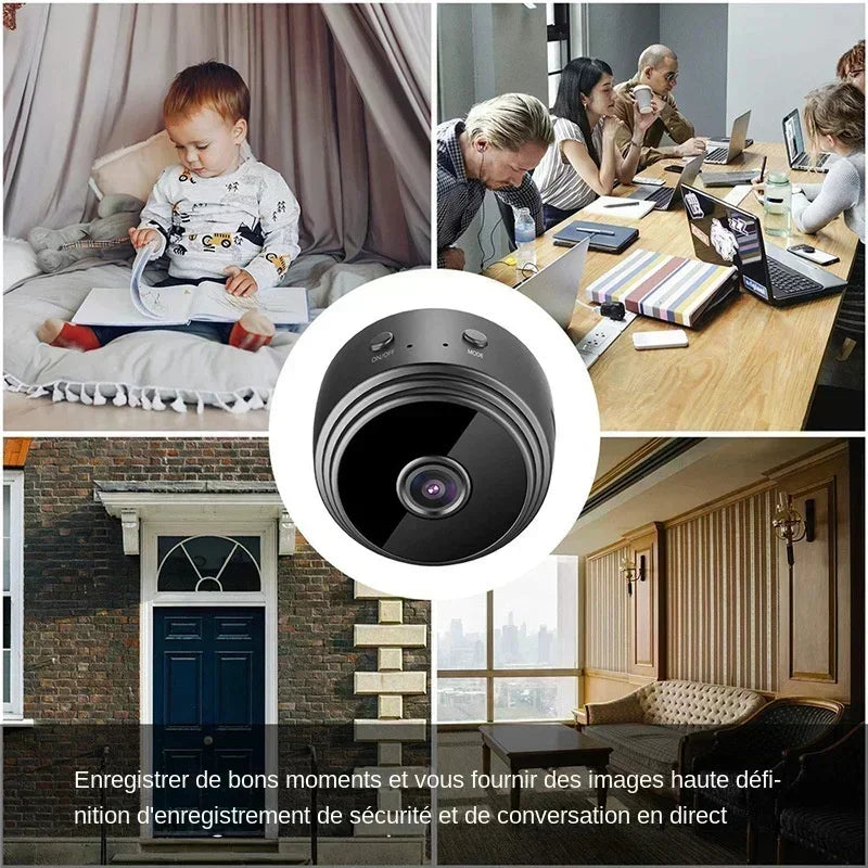 Mini wireless surveillance camera, WiFi, security & remote monitoring.