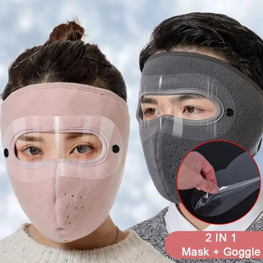Winter Warm Mask Face Shield with HD Anti-fog Goggles