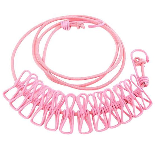 Portable Drying Rope with 12 Clips and 2 Hooks