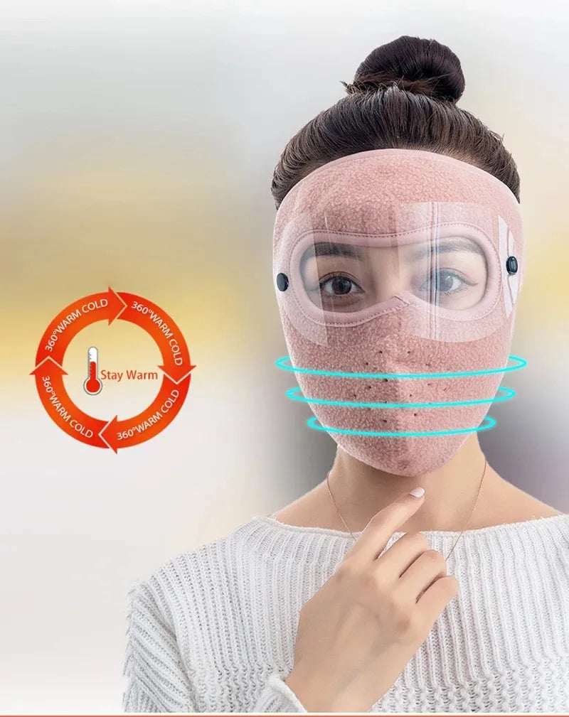 Winter Warm Mask Face Shield with HD Anti-fog Goggles